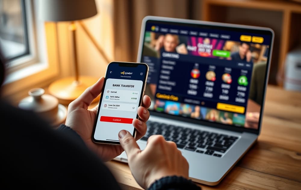 Norsk spiller tar ut gevinster med bankoverføring på mobilen.