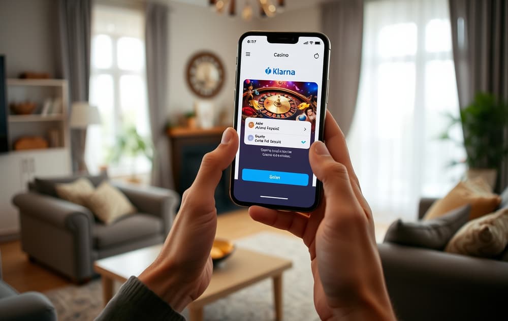 Person som bruker Klarna-appen for å sette inn penger på et nettcasino.