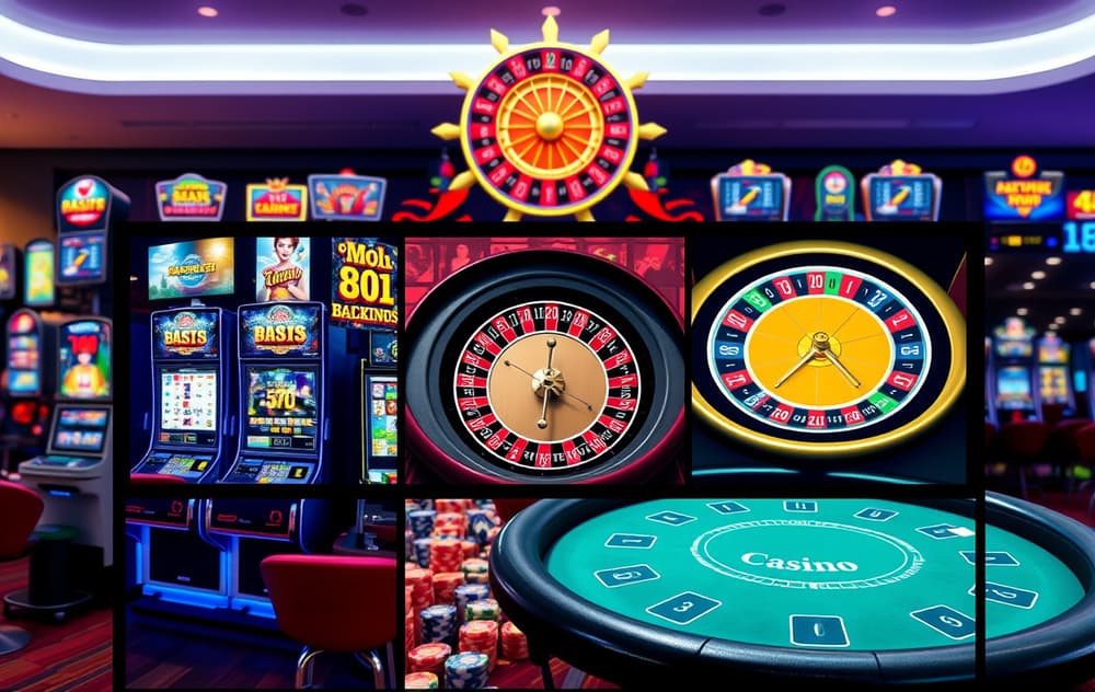 Oversikt over ulike casino spill på en skjerm